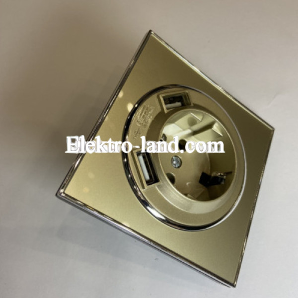 Розетка одинарная с  заземлением и USB RIGHT HAUSEN Laura золото
